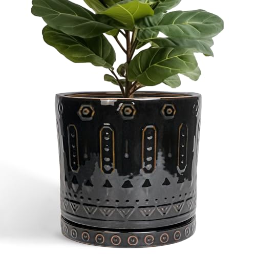 Eightpot Keramiktöpfe für Pflanzen – 30,5 cm großer Übertopf mit Drainageloch und Untersetzer, Keramik-Blumentöpfe für drinnen und draußen, runder Boho-Pflanzgefäß, Terrassendekoration, Geschenke für