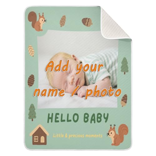 Custom Cute Baby Picture Hut Squirrel Green Throw Blanket Breathable customised Name Baby Blanket for Nursery Stroller Crib 30x40in articulos para Bebes recien nacidos ni?a