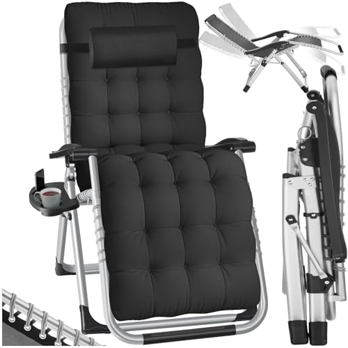 tectake® Fauteuil de Jardin Chaise Longue Pliable & Inclinable avec Rembourrage, Repose Pieds, Accoudoirs, Appuie-tête Amovible Salon de Jardin Exterieur,...