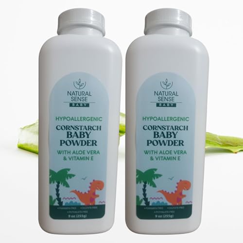 Natural Sense Baby Hypoallergenic Cornstarch Baby Powder with Aloe Vera & Vitamin E, 9 Oz, 2-Pack Value