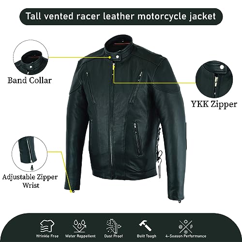 Tall vented racer leather motorcycle jacket Big & Tall bikers w full action back4