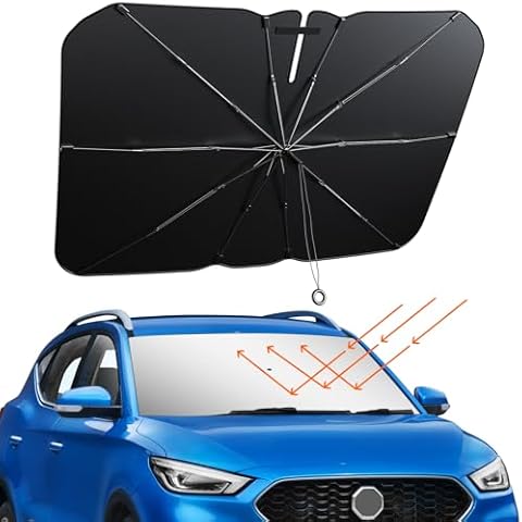 NIYEVN Windshield Sun Shade with 360° Pull Cord Anti-Scratch Handle,5-Layer UV Resistant Coating Car Umbrella Sun Shade, V-Open Design Windshield Sunshade, Sun Windshield for Most Cars (59"X32") Cover
