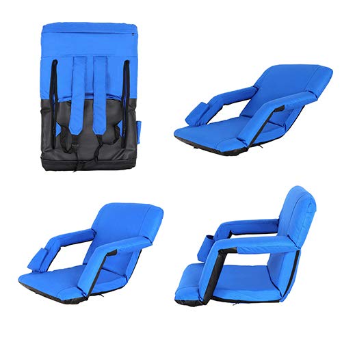 HomGarden Portable Reclining Stadium Seat for Bleachers, Stadium Chair with Padded Back Support Armrests and Cushion Wide for Sport Events, 6 Recline Positions, Blue
