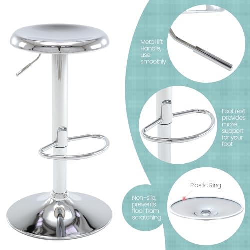 Image of Brage Living Adjustable Bar Stools Set of 2, Swivel Round Metal Airlift Barstools, Backless Counter Height Bar Chairs for Kitchen Dining Room Pub Cafe (Chrome)