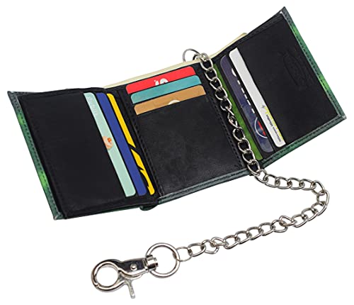 MARSHAL Mens Chain Biker Genuine Leather Classic Trifold Logo Wallets (Marijuana Leaf)4