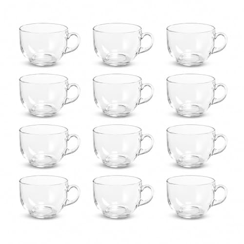 Image of QNQ Clear Glass Cup Transparent Glass with Handle for Coffee, Tea & Milk, Premium Glassware for Hot Beverages (Pack of 2 (12 Pieces), Round)