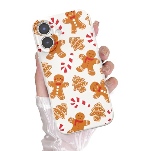Coque iPhone 16 de Noël beige au motif pain d'épices pour look d'hiver
