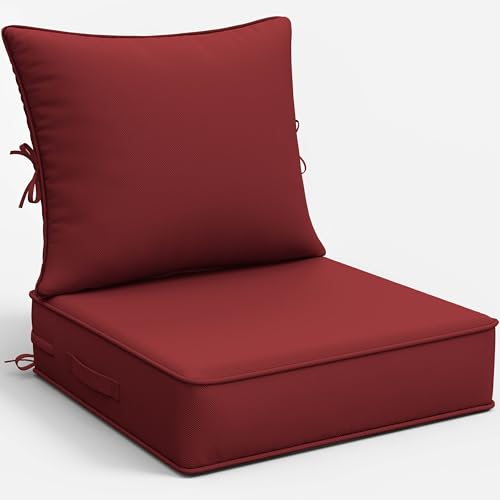 Snubbull Outdoor Patio Chair Cushions Set 24 L X 24 W X 5 H Waterproof & Fade Resistant Deep Seat and Back Cushions with Removable Covers Outdoor Seat Cushion Set for Chairs and Sofas