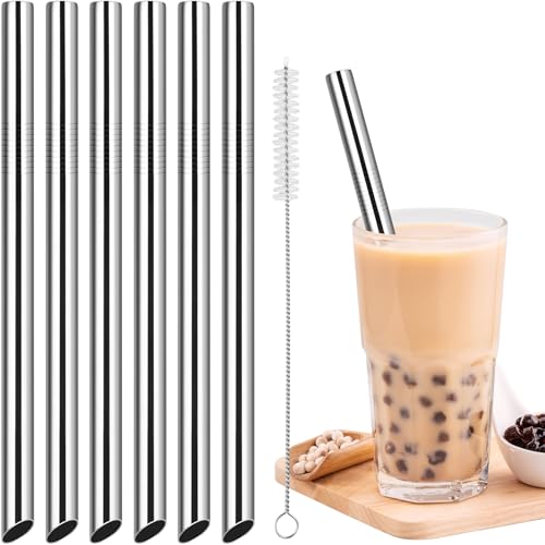 NiHome Pajitas reutilizables de acero inoxidable extra anchas, 6 unidades