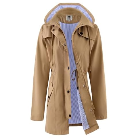 SaphiRose Women's Long Rain Jacket Waterproof Rain Coat with Hood Outdoor Light Raincoats Windbreaker(Tan,M) Cover