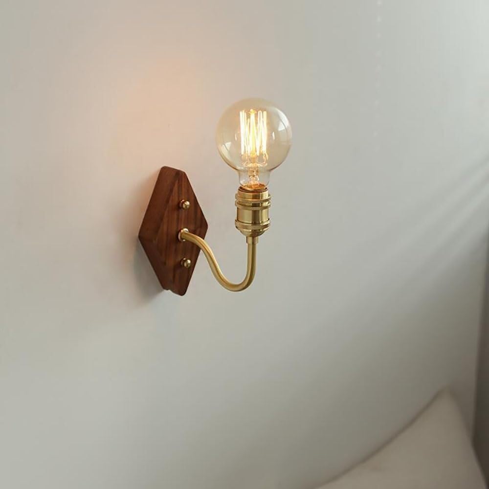 SXECAEPS Wall Lantern Modern Wood Lamp Metal Shade Light Stairway Decor Sconce for Bedroom Bedside Living Room Study Corridor Entryway Restaurant Mounted Lamp(Walnut Wood)