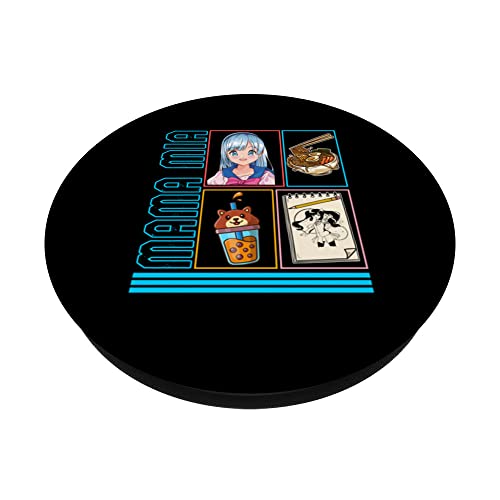 Mama Mia, Anime Otaku Girl Japan Kawaii Ramen Noodles Boba T PopSockets Swappable PopGrip, Black - Image 2
