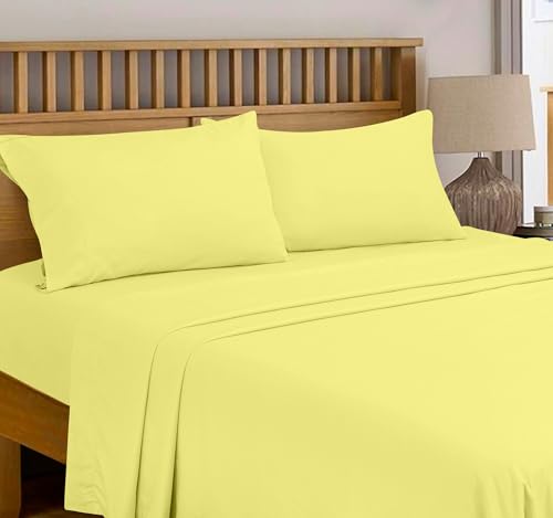 Image of Royale Linens 300 Thread Count 100% Long Staple Combed Cotton Flat Sheet - Super Soft - Top Sheets - Twin Flat Sheet Sold Separately - Breathable, Cool & Crisp Percale Sheets Only (Twin, Yellow)