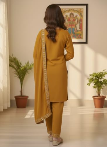 Image of Girls Stylish Rayon Lace Work Kurti with Dupatta and Pant
