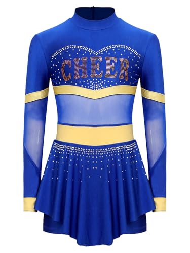 JEATHA Kids Girls Cheerleading Outfits Halloween Fancy Dress Cheer Leader Cosplay Costume Dance Party Wear Royal Blue A 8 Years - Thumbnail 3