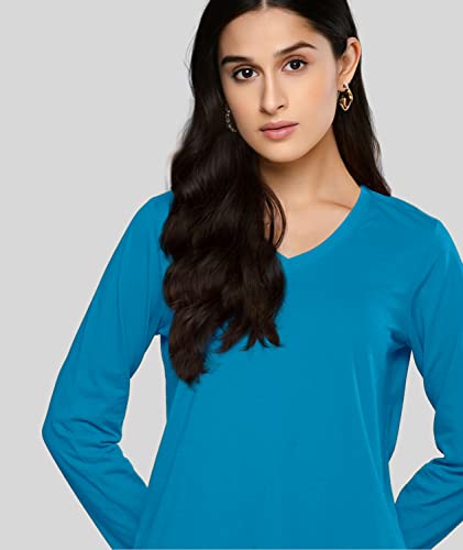 Image of Premium Plain Women V Neck Full Sleeves Cotton Tshirt. Festive,Offer,Discount,Sale,Limited Edition, Trending Tees and Tshirts.