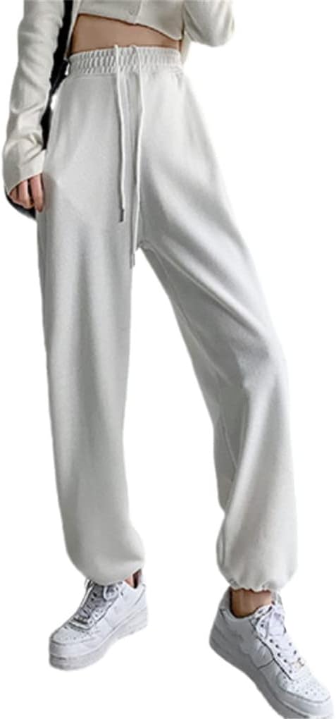 KEHAIOO Casual Women Sweatpants, Autumn Cotton Loose Elastic High Waist Pants, Solid Black Korean Pocket Sweatpants