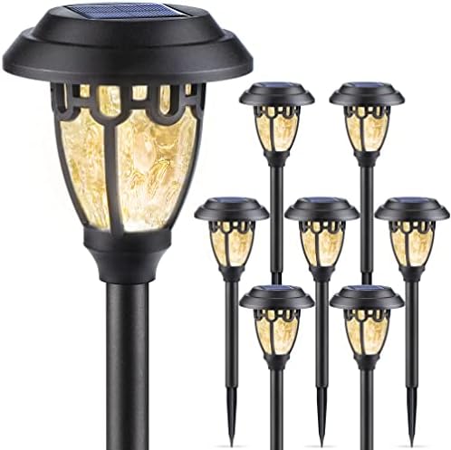 LeiDrail Solar Lights Outdoor Garden Ornaments 8 Pack Solar Pathway Lights Outdoor Garden Lights Solar Powered with Warm White LED IP55 Waterproof Solar Stake Lights for Walkway Garden Yard Lawn