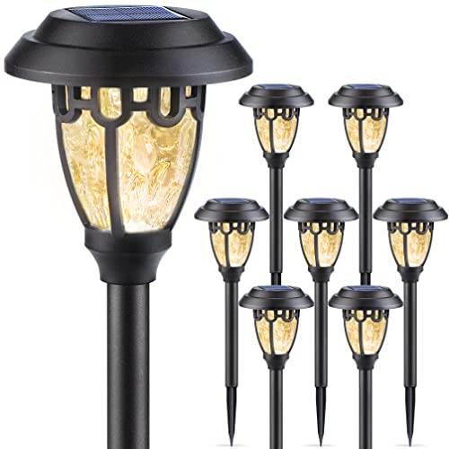 LeiDrail Lumières de Chemin Solaire Lampe Solaire Exterieur Lampe LED Blanches Chaudes étanches pour Paysage de Pelouse de Patio - Paquet de 8 Cover