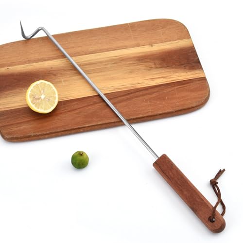 Grillfleisch-Wender Mit Haken (Holzgriff Edelstahl) – Vielseitiger Grillwender Für Schweineschwanz, Fleisch BBQ. Perfekt Zum Drehen, Halten Räuchern. Für Garten-Grills, Smoker Und Outdoor-Partys.