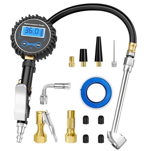 Manomètre Pression Pneu Numérique 200 PSI Gonfleur Pneus Ecran LCD 3-en-1 Mesure Gonflage Entretien Haute Précision avec Accessoires pour Voiture Moto Vélo