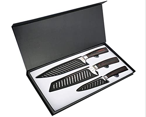 Sandewily Professional Kitchen Knives High Carbon Stainless Steel Chef Knife Set,3Pcs Ultra Sharp Japanese Knife With Sheath,Ergonomic Pakkawood Handle Elegant Gift Box For Home Or Restaurant #TOP6