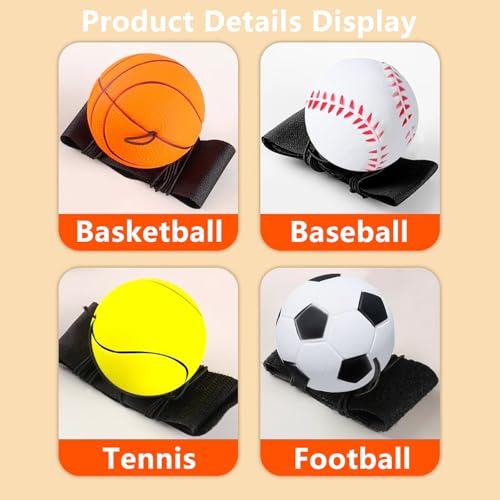 Antistressball, Springball Mit Schnur, 6 Stücke Sport Handgelenk Ball, Ø 6cm An Der Schnur, Handgelenk Return, Armband Spielzeug für Kinder Erwachsene, Fußball/Basketball/Softball/Baseball