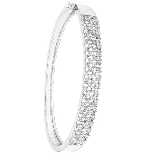 Image of ZENEME Rhodium-Plated Silver Toned American Diamond Studded Contemporary Kada Bracelet For Girls and Women