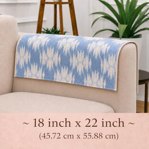 Image of STITCHNEST 'Verdant Ikat Stories' Sofa Armrest Cover | Elegant Jacquard Fabric, Washable & Durable for Modern Living (18 x 22 Inches)