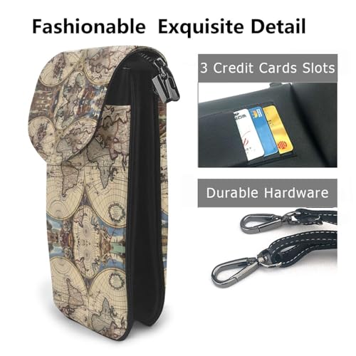 Ancient Map World Globe Small Crossbody Bags, Printed Cell Phone Purse with Card Slots, Shoulder Handbag with Strap2