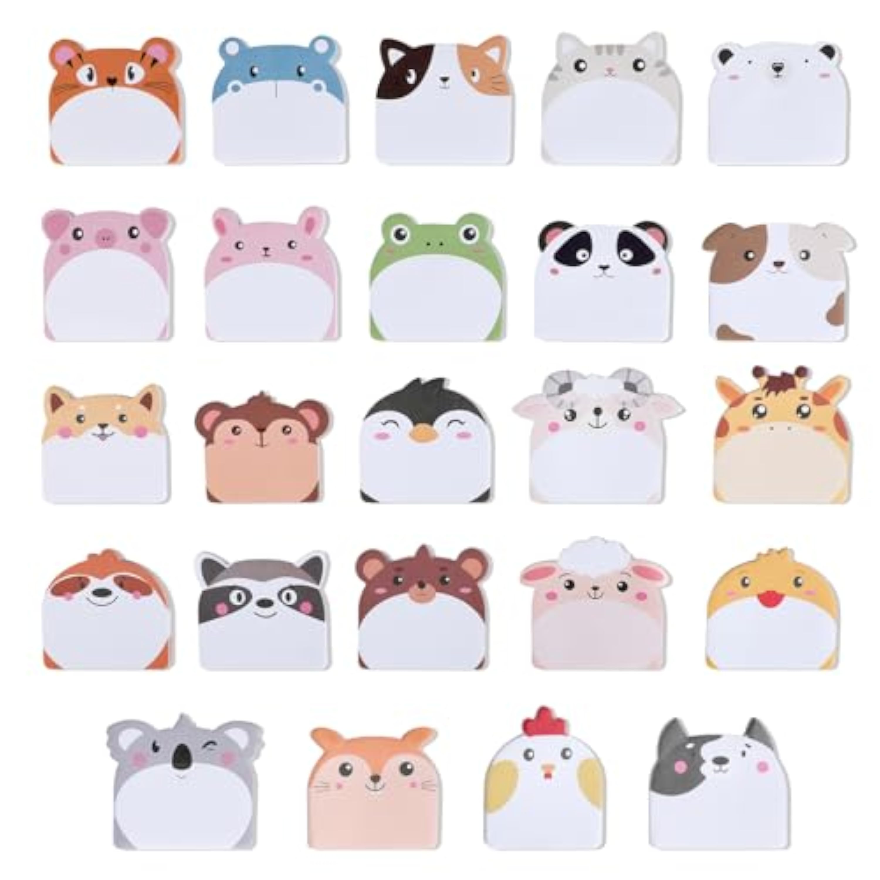 Wenrescry - 24 notas adhesivas con forma de animales, 720 hojas de notas adhesivas Kawaii para niños y oficinas – Divertidas notas adhesivas pequeñas con diseño de dibujos animados