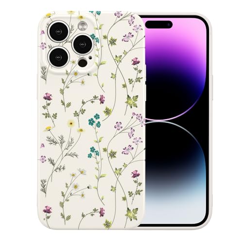 Image of RALEAVO Floral Case for iPhone 13 Pro Max,Cute Flowers Pattern Case,Beige | for iPhone 13 Pro Max Case with Cute Flower Branch Pattern Design,Pretty Case for Girls Women,Soft Silicone Shockproof Cover