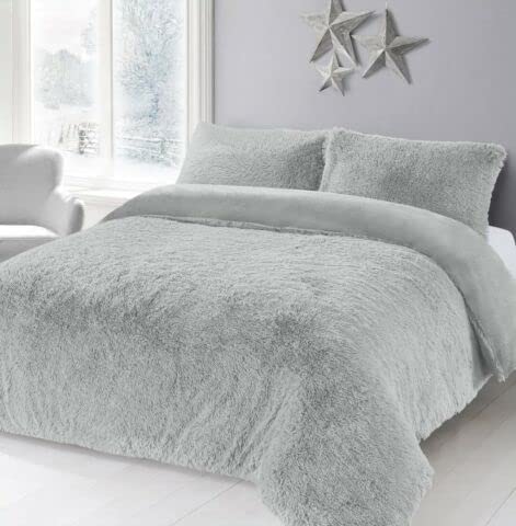 NIGHTZONE Teddy Bear Fleece Long Fur Cuddles Alaska Luxury Duvet Cover Set Warm Cosy Soft Teddy Bedding Set (Silver, Double) — image 1
