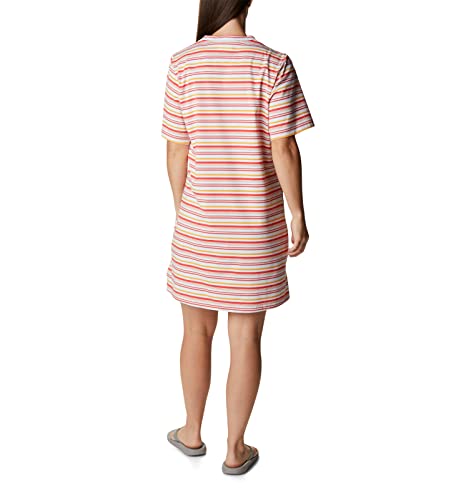 Columbia Women's Sun Trek Tee Dress, Red Hibiscus Climate Change Stripe, Medium #TOP1