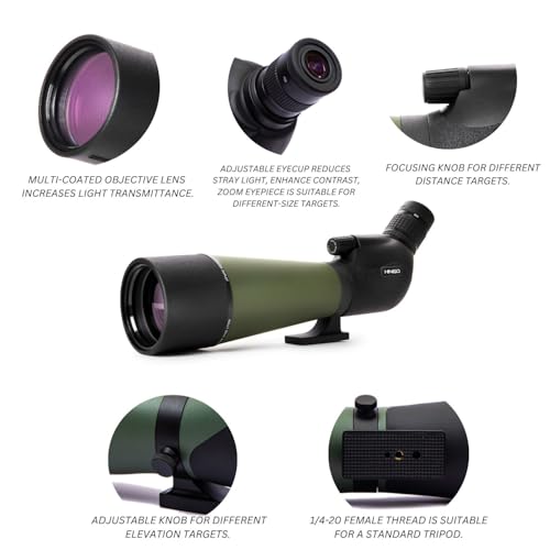 Image of HINISO Spotting Scope 20-60x80 HD with Single Focus,Phone Holder,Tripod Stand & Carry Bag BAK4 Prism, Fog & Waterproof High Power Telescope for Long Distance, Bird Watching, Stargazing,Target Shooting