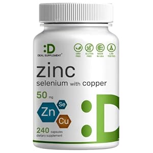 Zinc 50mg with Selenium 200mcg + Copper, 240 Capsules, 8 Month Supply, 3 in 1 Mineral Formula, Zinc Picolinate Complex…