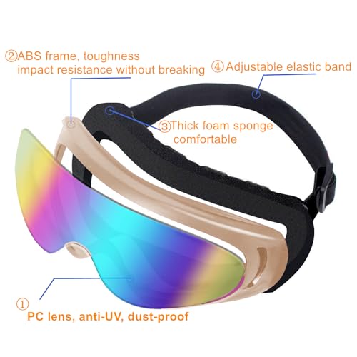 Image of LJDJ Motorcycle Goggles,2 Pack Dirt Bike ATV Motocross Riding Hiking Protective with 2 Pack Neck Breathable Bandana Mask (Khaki /Clear+Colorful Lenses)