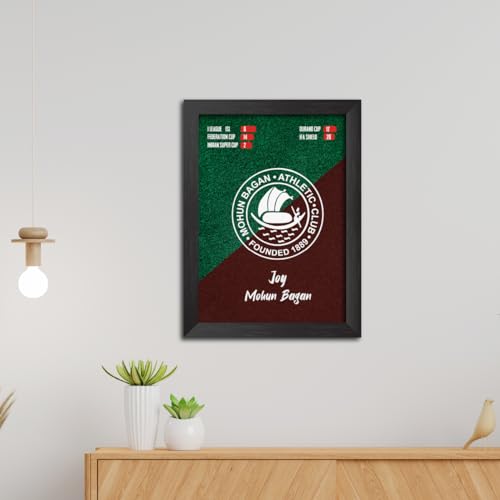 Image of TenorArts Mohun Bagan Football Club Poster White Logo Laminated Photo Frame Painting with Matt Finish Black Textures(12 inches x 9inches)