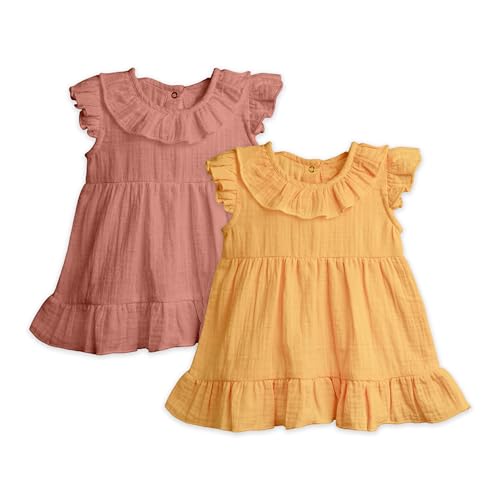 Image of Kidbea Baby Girls' Cotton Dress, Comfortable, Trendy Ruffled Sleeves & Hem, Soft Breathable Fabric for Everyday & Special Occasions