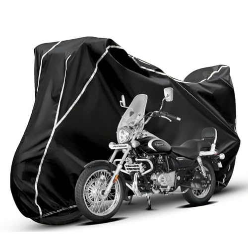 Image of Waterproof Bike Body Cover Compatible with Bajaj Avenger Dustproof Scratchproof - Motorcycle Cover for Two Wheeler, Outdoor Full Cover with UV, Duty, Rain Protection (Black & White)