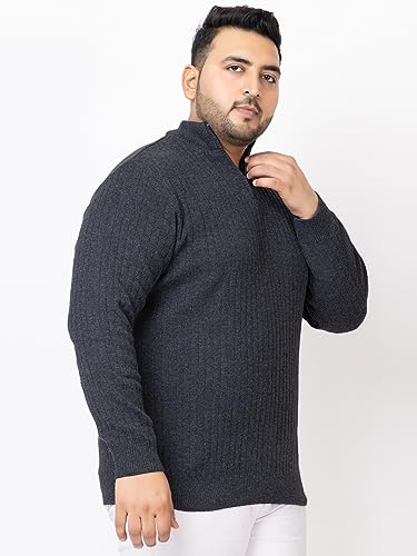 Image of Kvetoo Plus Size Men High Neck Zipper Full Sleeve Woolen Winter Sweater