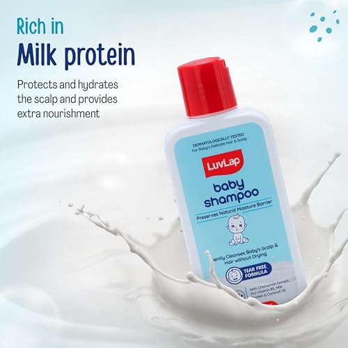 Image of LuvLap Milky Soft Baby Shampoo - 200ml, Tear Free Formula, with Milk Protein, Vitamin E & Coconut Oil, Shea Butter & Chamomile, Gentle Care for Baby's Soft Hair, No Paraben, Dermatologically Tested
