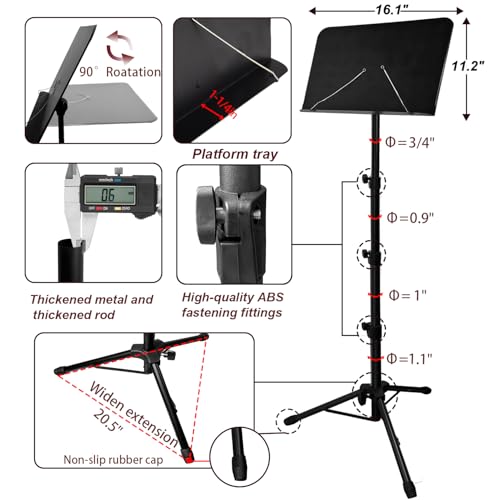 Image of 70IN Sheet Music Stand, Tall Music Stand for Sheet Music High Stability, Adjustable Portable Music Stand with Carrying Bag for Guitar, Violin, Ukulele (33-70IN-B)