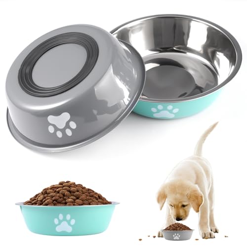 2 Pezzi Ciotole per Cani in Acciaio Inox Ø17cm, 780ml Ciotola Cane Con Base in Silicone Antiscivolo, Ciotole Cani Senza BPA, Lavabili in Lavastoviglie, Ciotola Acqua Cane per Piccola, Media e Gatti,
