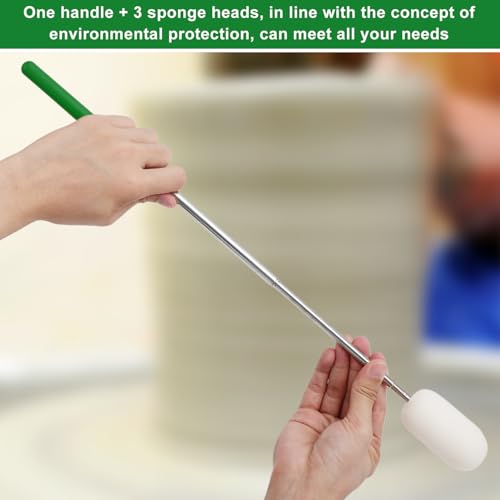 Image of Gosknor Telescoping Sponge Pottery, Retractable Clay Tool Sponges on Stick Extend up to 28.35in Telescoping Sponge Sticks for Pottery (Green)