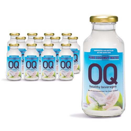 OQ 100% Pure Coconut Water - Natural Electrolyte Drink | No Sugar Added - NFC | Glass Bottled Tropical Drink | Low Calorie - Gluten Free - Vegan | 300ml (10.1 fl oz) - Pack of 12