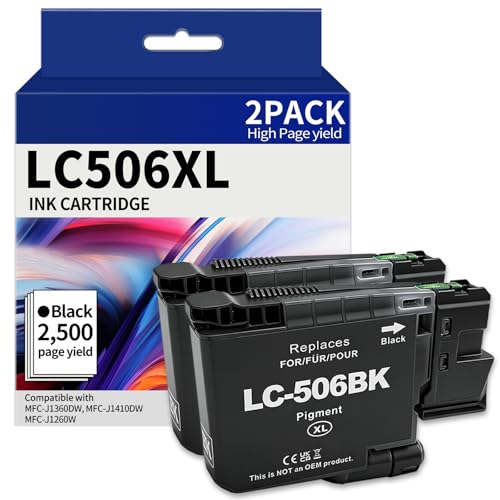 Image of Twin Pack LC506XL Ink Cartridge Replacement for LC506 Ink Cartridge Compatible for Brother MFC-J4355DW MFC-J4555DW MFC-J4557DW Printer, High Yield 2,500 Pages Black-2 Pack (Package May Vary)