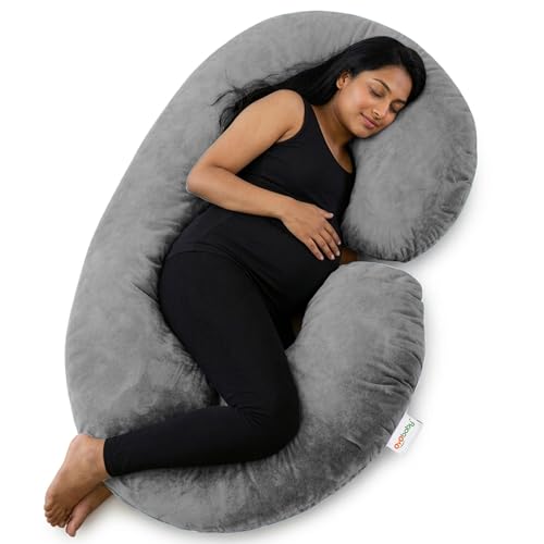 Image of OYO BABY C-Shaped Pregnancy Pillow for Women | Full Body Maternity Support Pillow for Sleeping | Side Sleeper Pillow for Back, Belly, Hips & Legs | Soft Velvet Cover, Removable & Washable (Light Grey)
