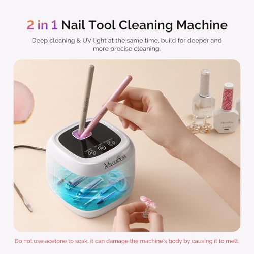 Image of MelodySusie 2 in 1 Nail Tool Cleaning Machine, 3 Timers Mode for Nail Drill Bits, Nail Art Brush, Nail Clipper, Jewelry Cleaning, Salon & Home Use, White,DL-160