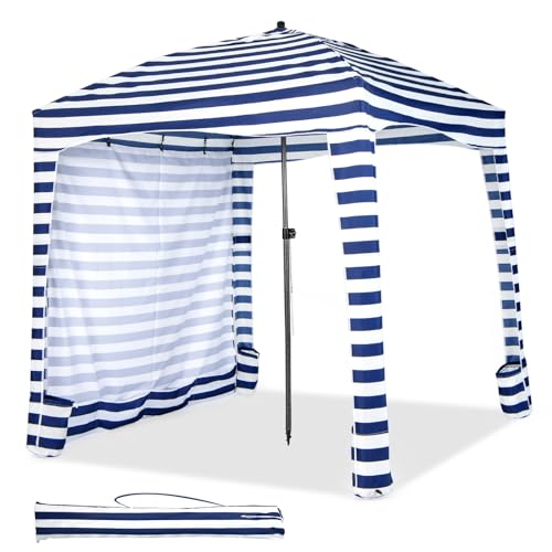HOMASIS Tienda de campaña de Playa, Refugio Altura Ajustable con protección UV, Parasol con Pared Lateral extraíble y 8 Sacos de Arena, Tienda Sol Playa para Camping, Picnic, 183x183x215-240cm (Azul)